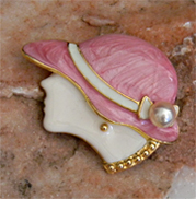 lady with pink hat brooch