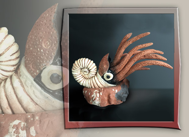 clay sculpture of chambered nautilus