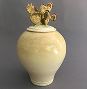 lidded jar with cactus motif