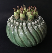 stoneware barrel cactus with geometric patterns