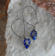 wire wrapped colbalt blue bead earrings