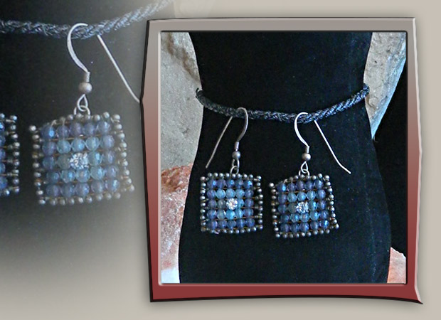 Blue Woven Bead Square earrings