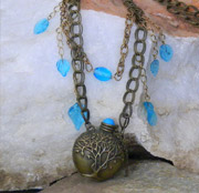 Tree vial pendant on chain with glass beads