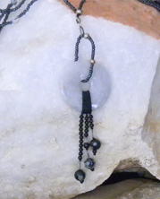 designer beaded necklace with triple strand smokey gray and black beads