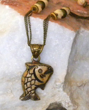 artisan Tibetan fish pendant carved in Yak bone