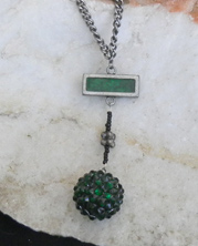 handmade designer necklace with chain and green sparkle czech ball