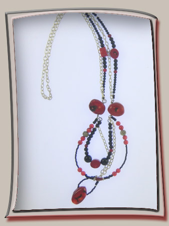 Red Coral Chunky Beads and Black Accents