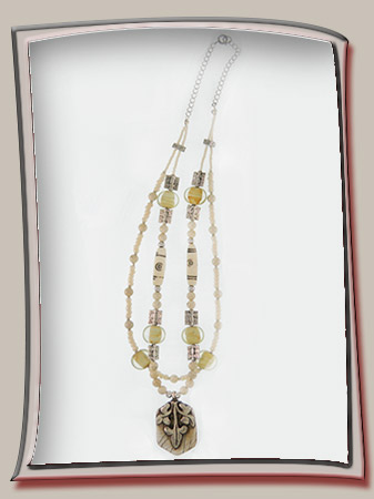  Tibetan Pendant of Butterfly and Floral in Yak Bone Necklace