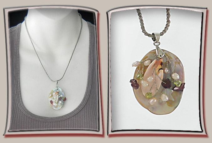 Mother-of-pearl Pendant with Pearls and Beads