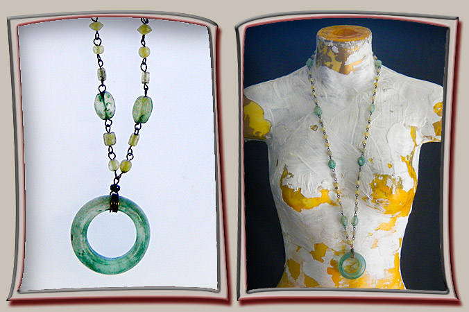 necklace of seafoam green, wire-wrapped glass beads