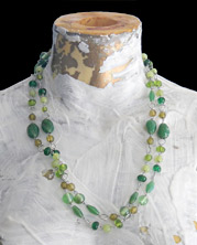 wired wrapped green glass beaded necklace