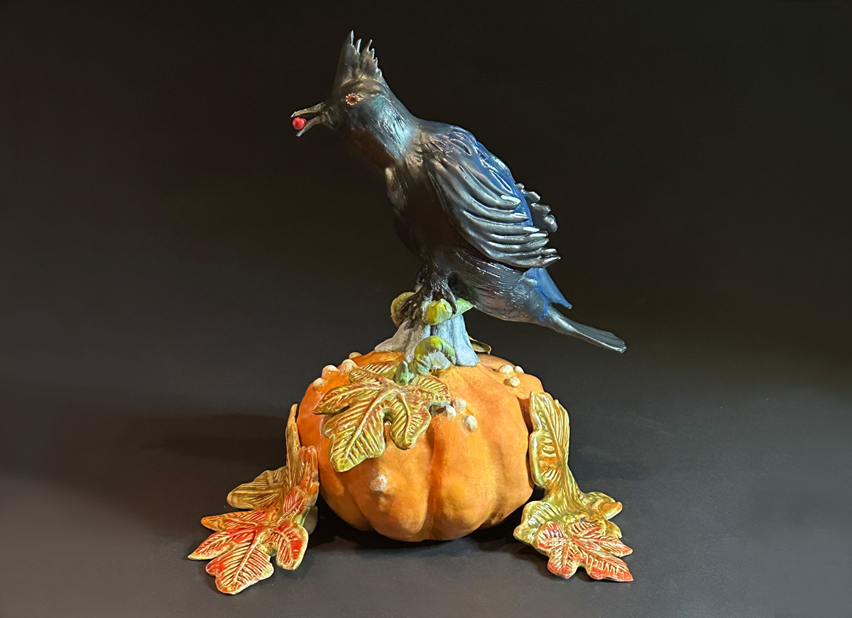 Phainopepla with Pumpkin