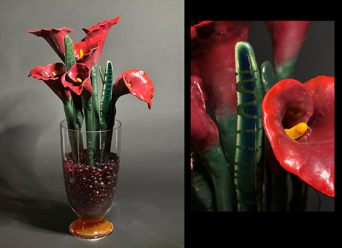 Red Calla Lilies (6) with Narrow Leaves