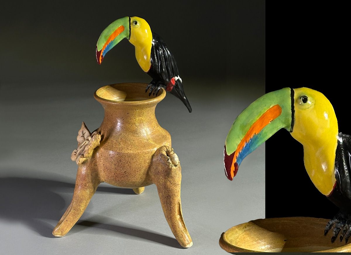 Keel-billed Toucan on Footed Jar