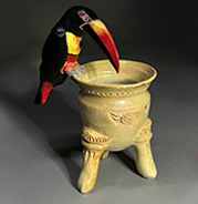 Fiery-billed Aracari on Footed Jar