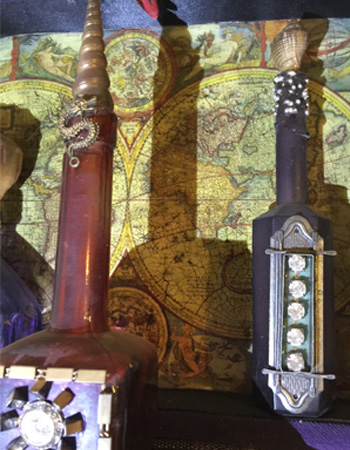 circular wall-hanging with cupid in steampunk style